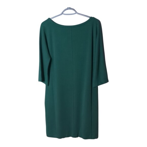 Eileen Fisher Tencel Ponte 3/4-Sleeve Boat-Neck Dress Emerald Green Size Small - Picture 3 of 8